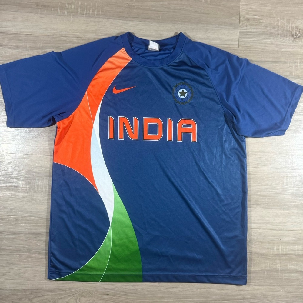 VTG  Nike Dri Fit India National Cricket Team Blue Orange Short Slv Jersey Sz 2X